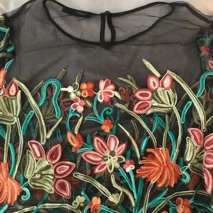 Colorful Floral Black Mesh Short Sleeve Top